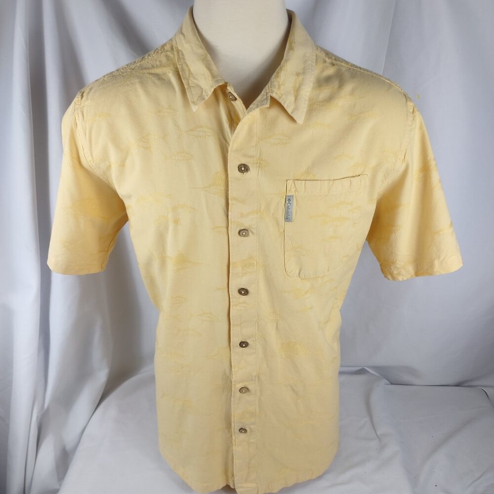 Columbia River Lodge Mens Short Sleeve Yellow "Fish" Shirt Sz XL